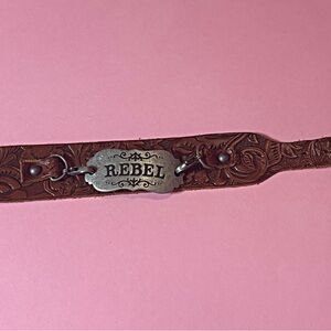 Rebels Embossed Brown Leather Bracelet